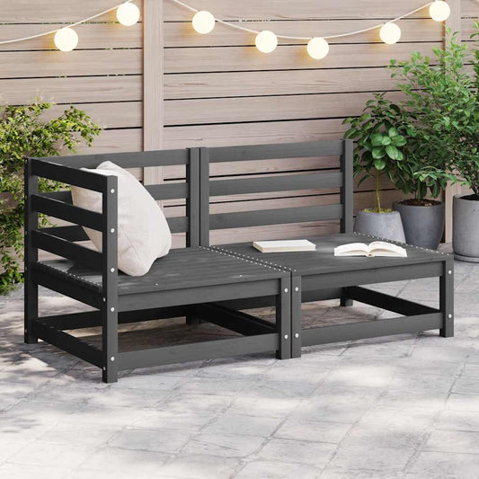 2 Piece Garden Lounge Set Grey Solid Pinewood