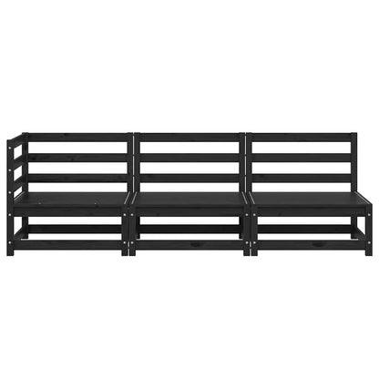 3 Piece Garden Lounge Set Black Solid Pinewood