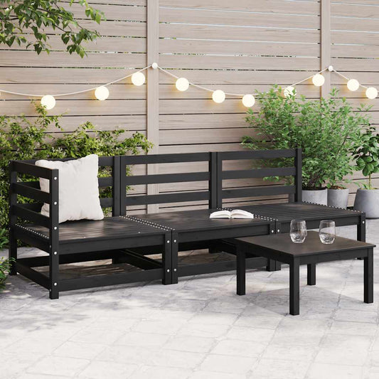 3 Piece Garden Lounge Set Black Solid Pinewood