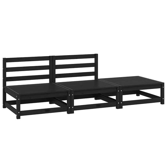 3 Piece Garden Lounge Set Black Solid Pinewood