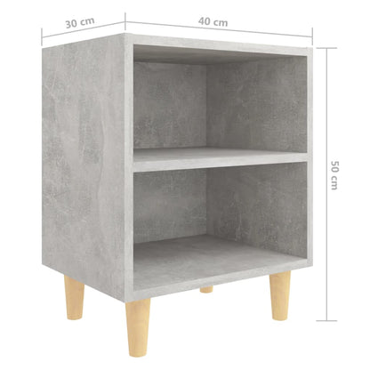 Bed Cabinets with Solid Wood Leg 2 pcs Concrete Grey 40x30x50cm