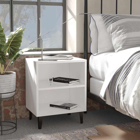 Bed Cabinet | White | Engineered Wood, Metal | Compact | Bed Cabinet