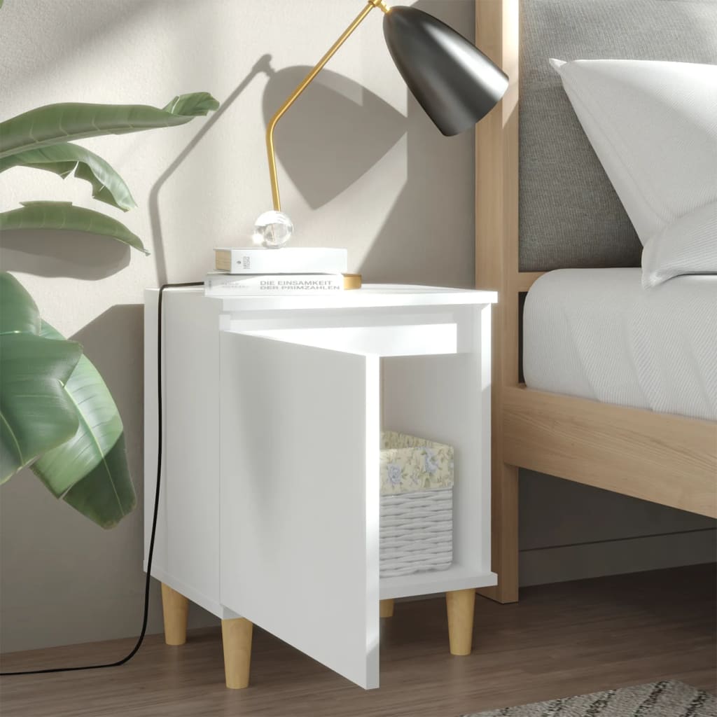 Bed Cabinet with Solid Wood Legs White 40x30x50 cm