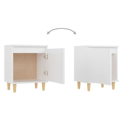 Bed Cabinet with Solid Wood Legs White 40x30x50 cm