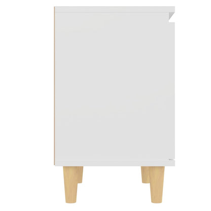 Bed Cabinet with Solid Wood Legs White 40x30x50 cm