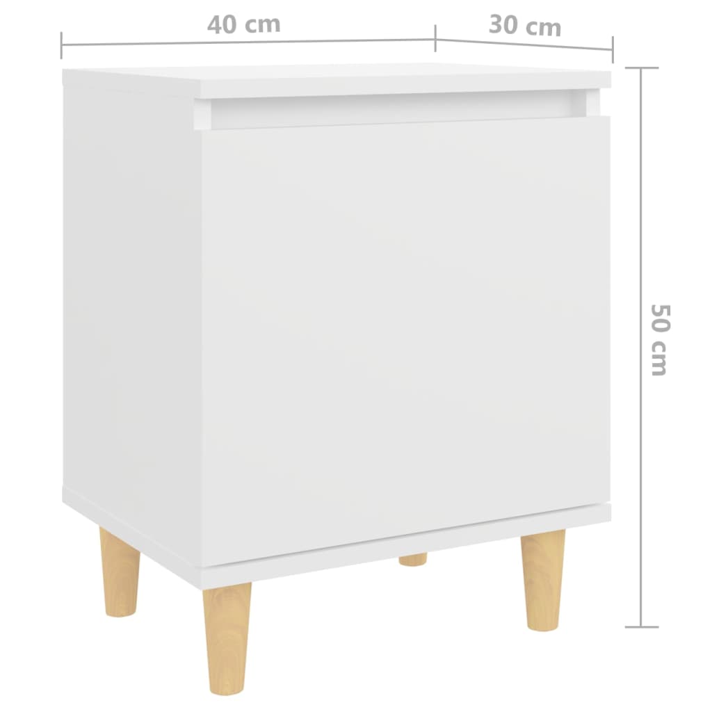 Bed Cabinet with Solid Wood Legs White 40x30x50 cm