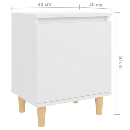 Bed Cabinet with Solid Wood Legs White 40x30x50 cm