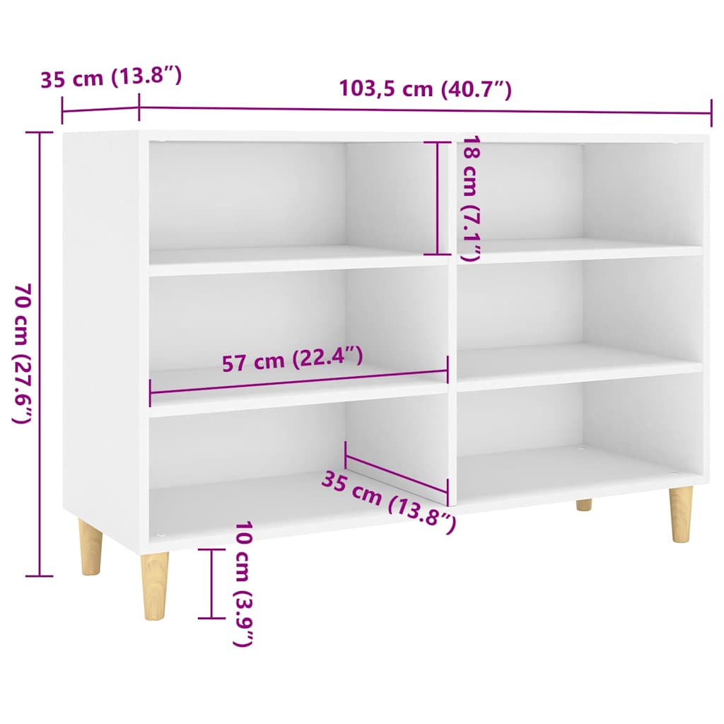 Sideboard White 103.5x35x70 cm Engineered Wood