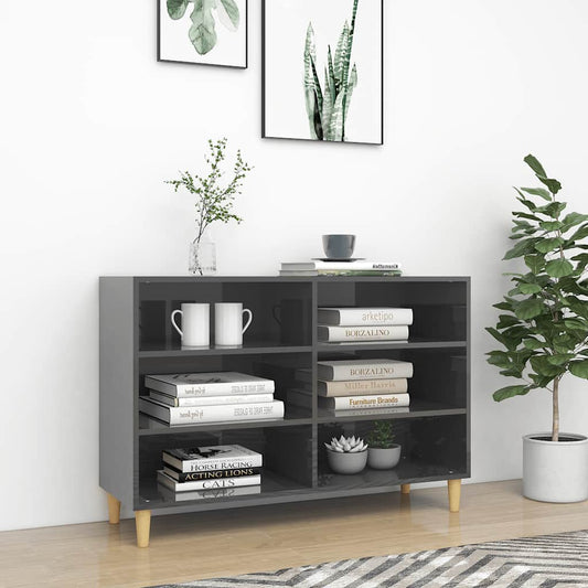 Sideboard | High Gloss Grey | Engineered wood, solid eucalyptus wood