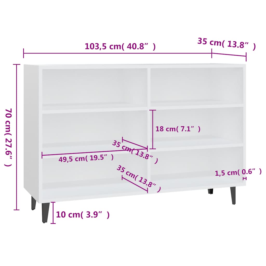 Sideboard White 103.5x35x70 cm Engineered Wood