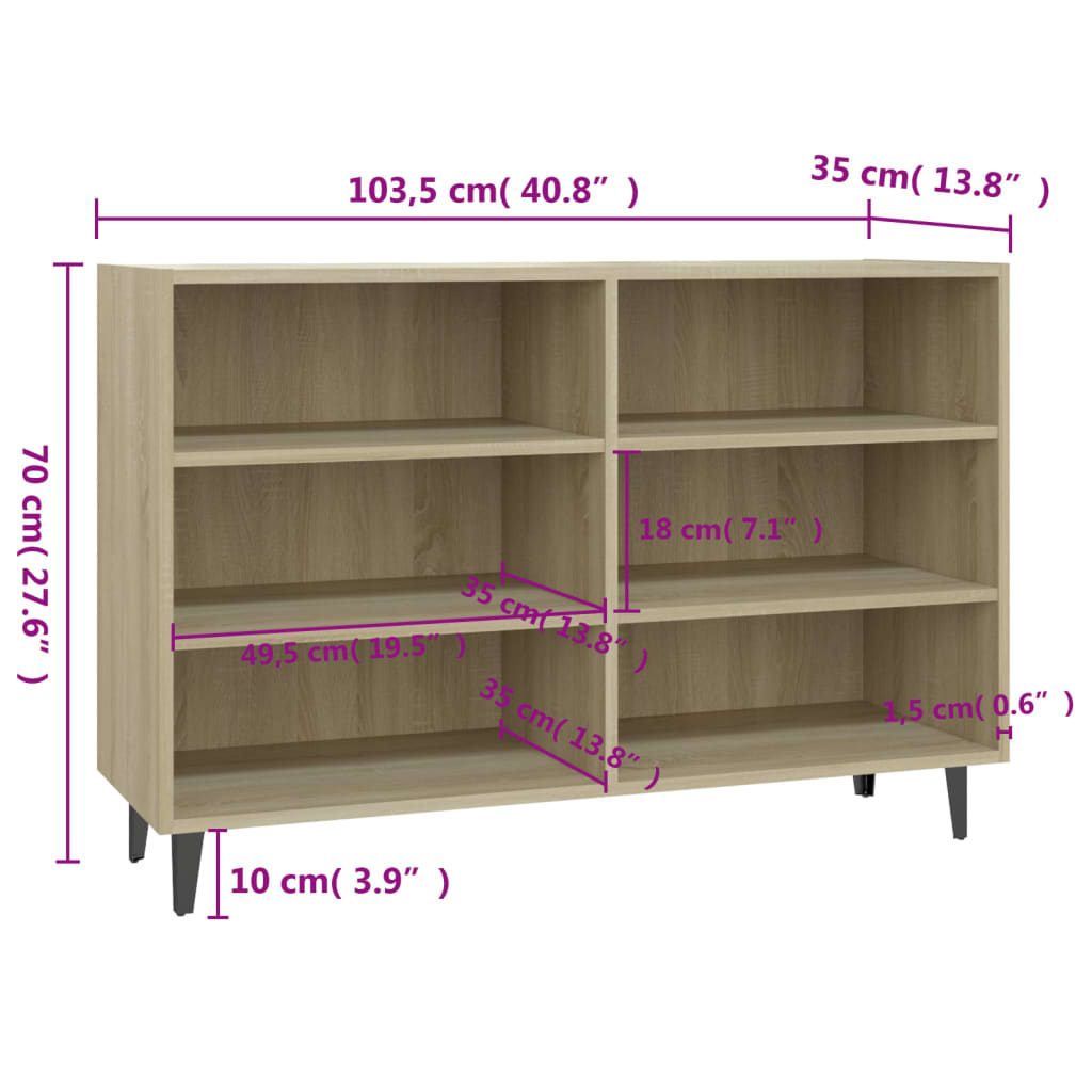 Sideboard Sonoma Oak 103.5x35x70 cm Engineered Wood