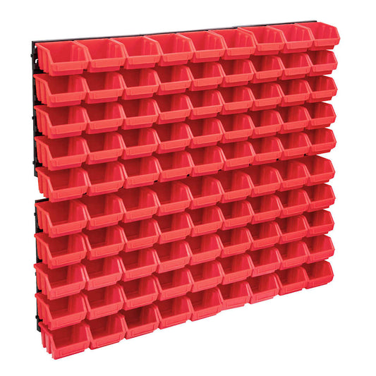 96 Piece Storage Bin Kit with Wall Panels Red and Black