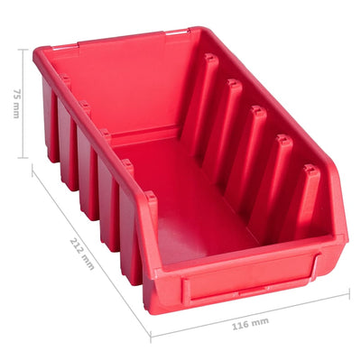 34 Piece Storage Bin Kit with Wall Panels Red and Black