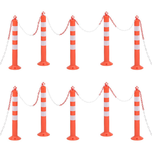 Traffic Control Bollards 10 pcs with Chain 75 cm PE