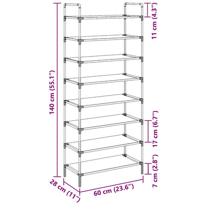 Shoe Rack with 8 Shelves Metal and Non-woven Fabric Silver