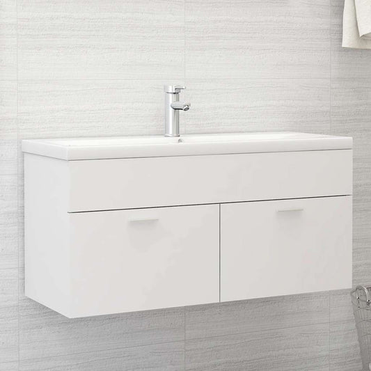 Sink Cabinet with Built-in Basin White Engineered Wood