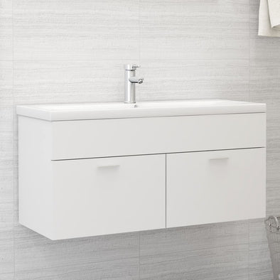 Sink Cabinet with Built-in Basin White Engineered Wood