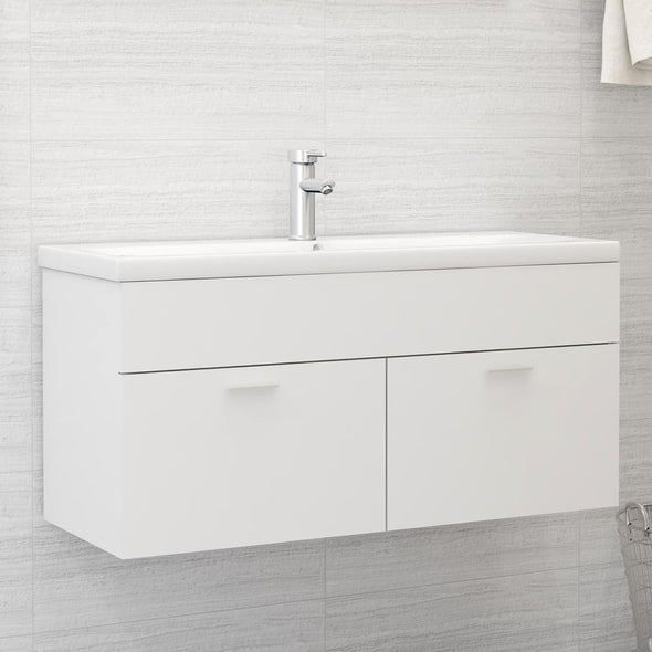 Sink Cabinet with Built-in Basin White Engineered Wood