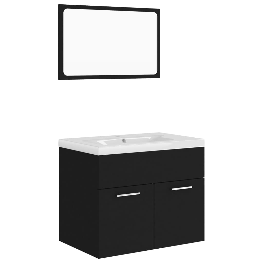 Bathroom Furniture Set | Black and White | Engineered Wood and Ceramic