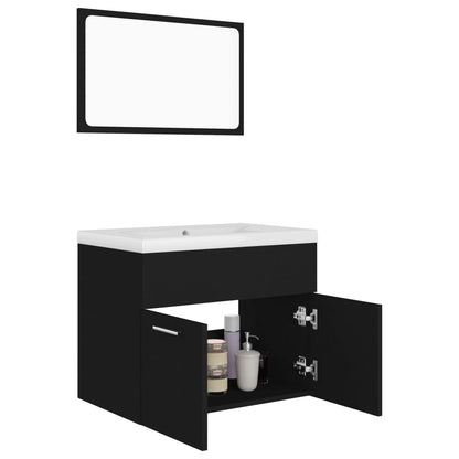 Bathroom Furniture Set | Black and White | Engineered Wood and Ceramic