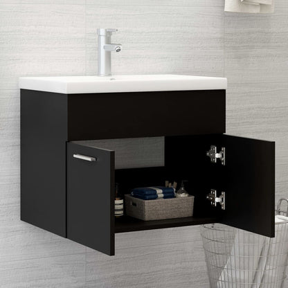 Bathroom Furniture Set | Black and White | Engineered Wood and Ceramic