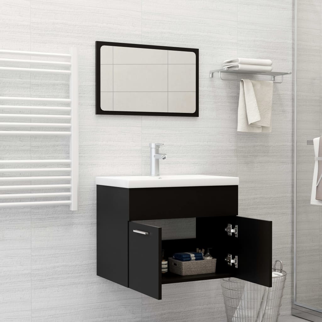 Bathroom Furniture Set | Black and White | Engineered Wood and Ceramic