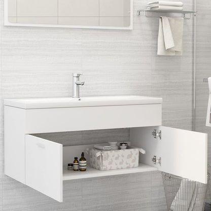 Sink Cabinet with Built-in Basin White Engineered Wood