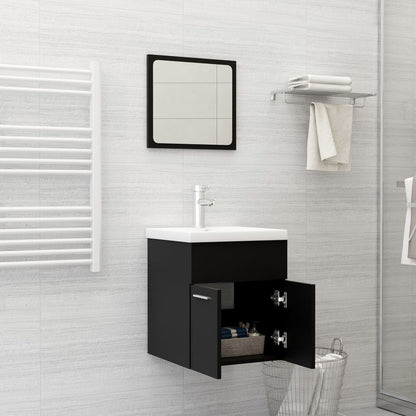 Bathroom Furniture Set | Black | Engineered wood, Ceramic | Compact