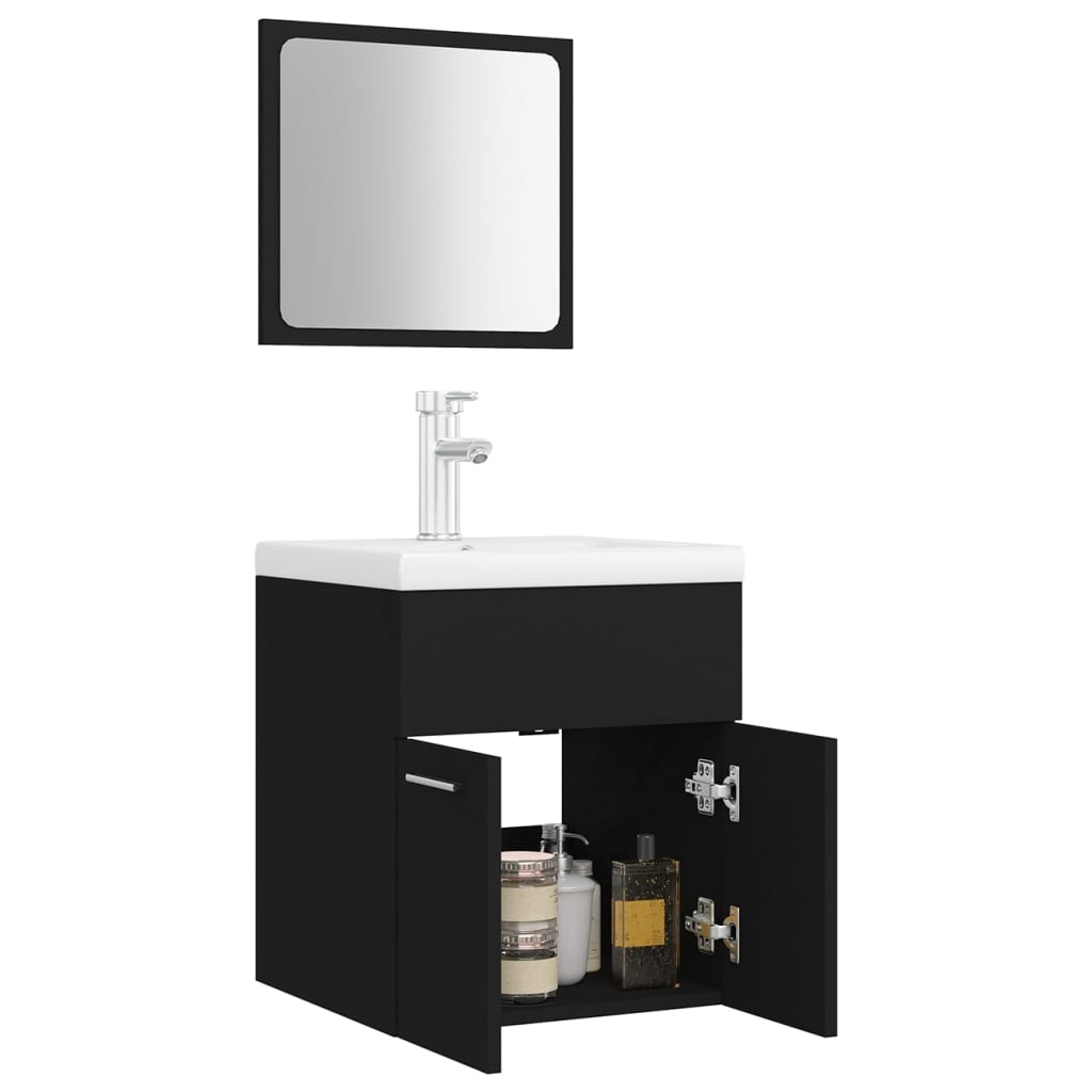 Bathroom Furniture Set | Black | Engineered wood, Ceramic | Compact