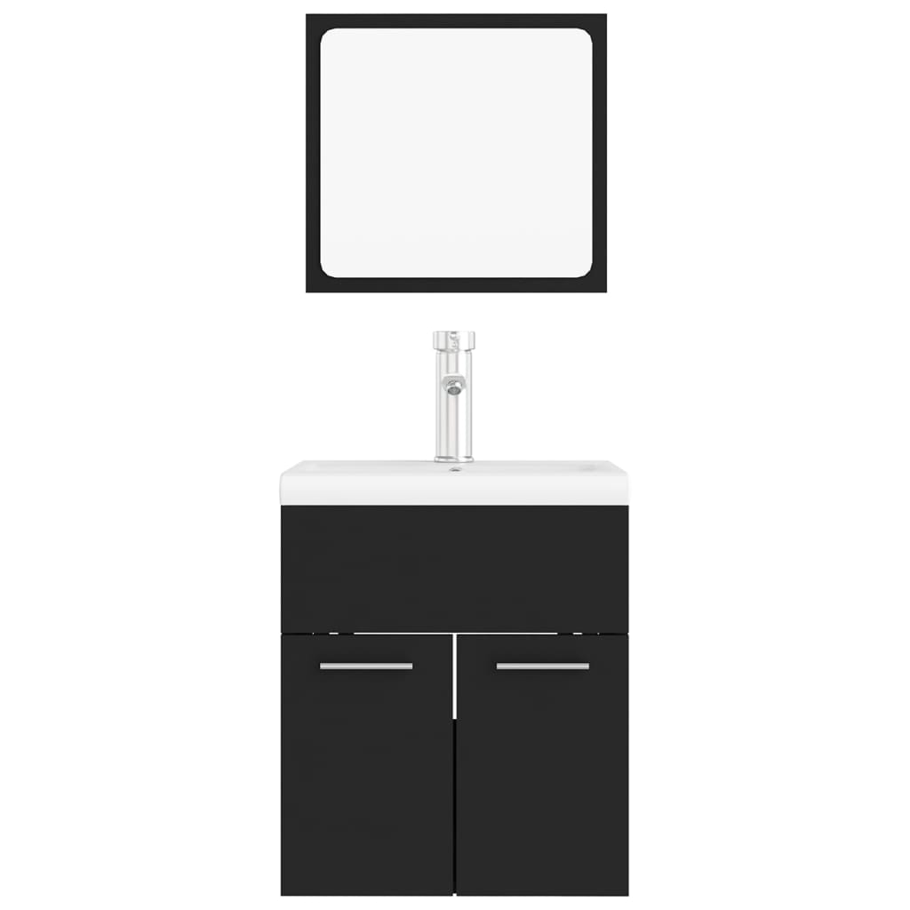 Bathroom Furniture Set | Black | Engineered wood, Ceramic | Compact