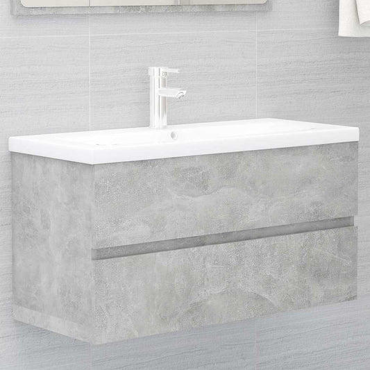 Sink Cabinet With Basin | Concrete Grey, White | Engineered wood, Ceramic