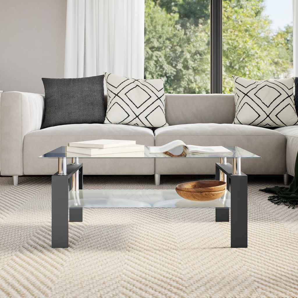 vidaXL Coffee Table Black and Transparent Tempered Glass, Melamine