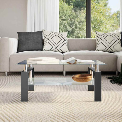 vidaXL Coffee Table Black and Transparent Tempered Glass, Melamine