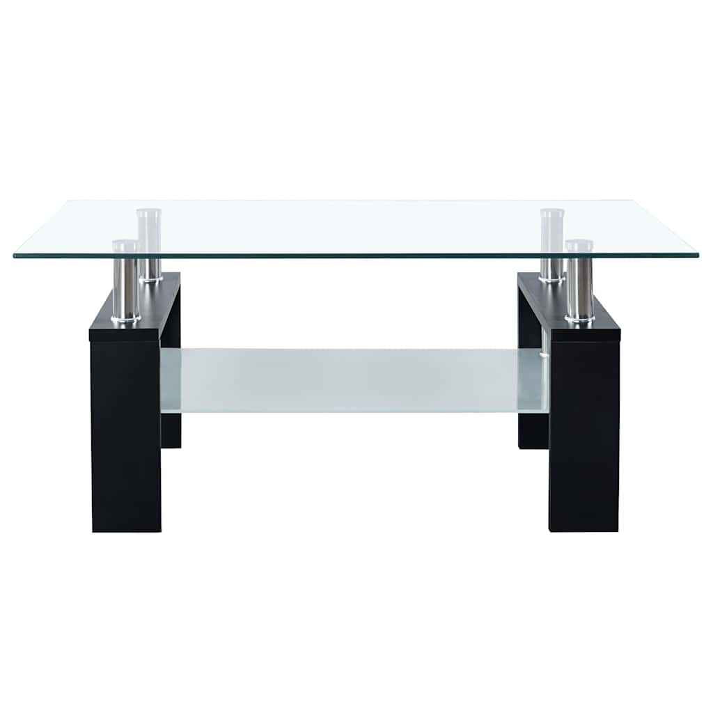 vidaXL Coffee Table Black and Transparent Tempered Glass, Melamine