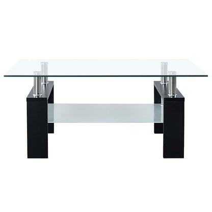 vidaXL Coffee Table Black and Transparent Tempered Glass, Melamine