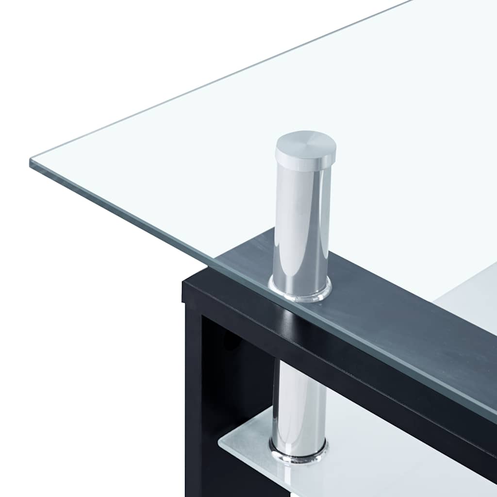 vidaXL Coffee Table Black and Transparent Tempered Glass, Melamine