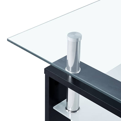 vidaXL Coffee Table Black and Transparent Tempered Glass, Melamine