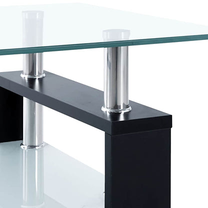vidaXL Coffee Table Black and Transparent Tempered Glass, Melamine