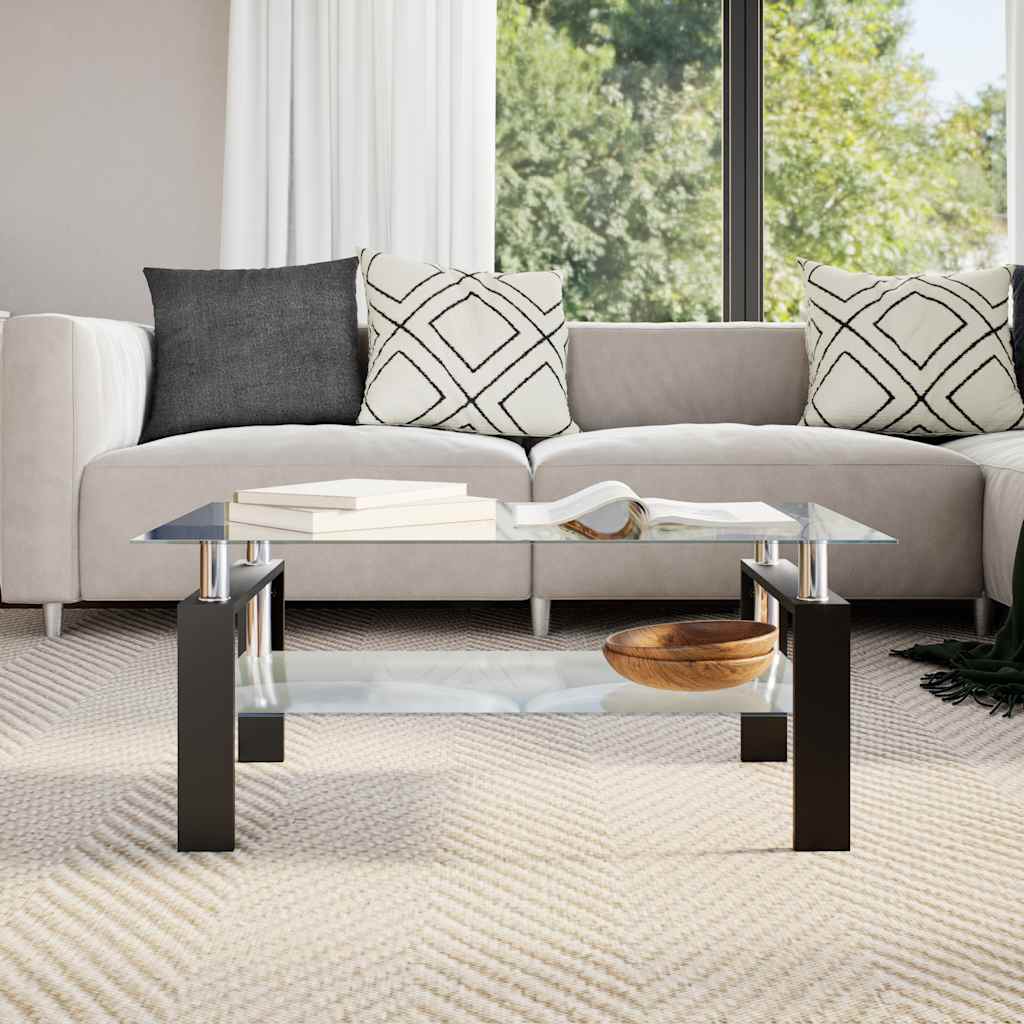 vidaXL Coffee Table Grey and Transparent Tempered Glass and Melamine