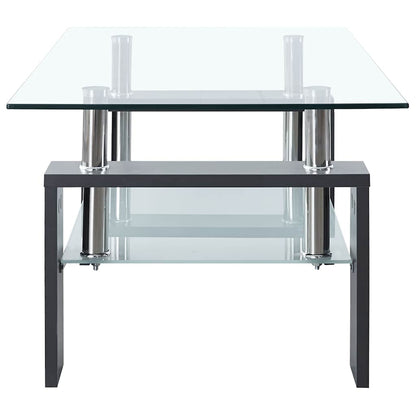 vidaXL Coffee Table Grey and Transparent Tempered Glass and Melamine