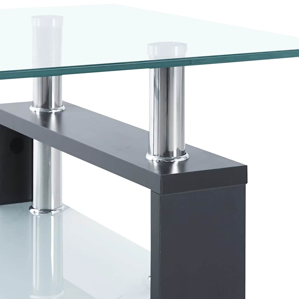 vidaXL Coffee Table Grey and Transparent Tempered Glass and Melamine