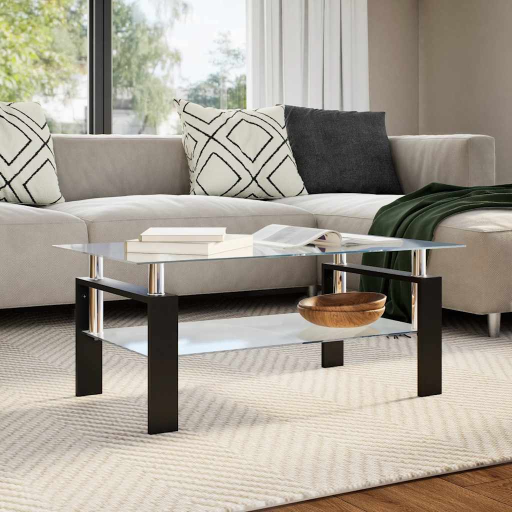 vidaXL Coffee Table Grey and Transparent Tempered Glass and Melamine