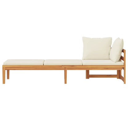 Sun Lounger with 1 Armrest Cream White Solid Acacia Wood
