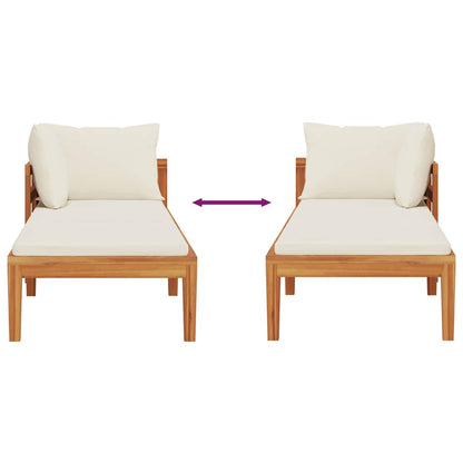 Sun Lounger with 1 Armrest Cream White Solid Acacia Wood