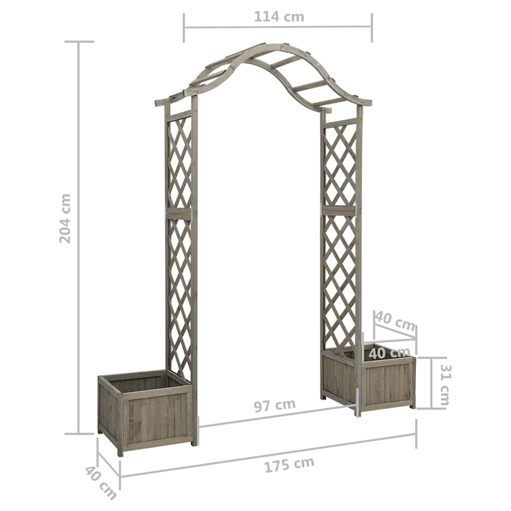 vidaXL Wooden Garden Arch Grey Solid Firwood Large Decorative Inlays