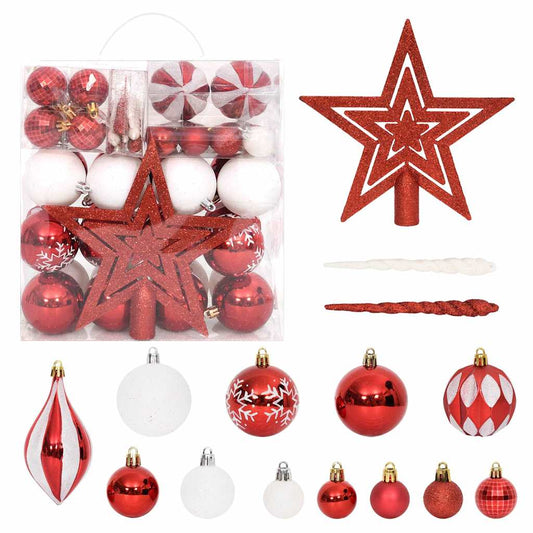 Christmas Bauble Set | Red and White | Plastic | Various