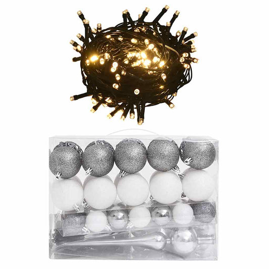 Christmas Ball Set Set of 61 Shiny white Plastic Various sizes