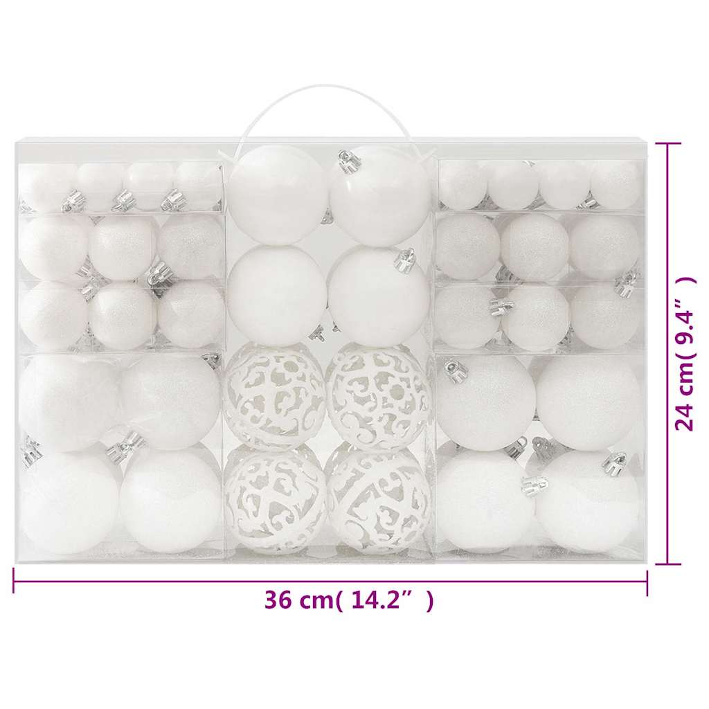 330082 vidaXL 100 Piece Christmas Ball Set White