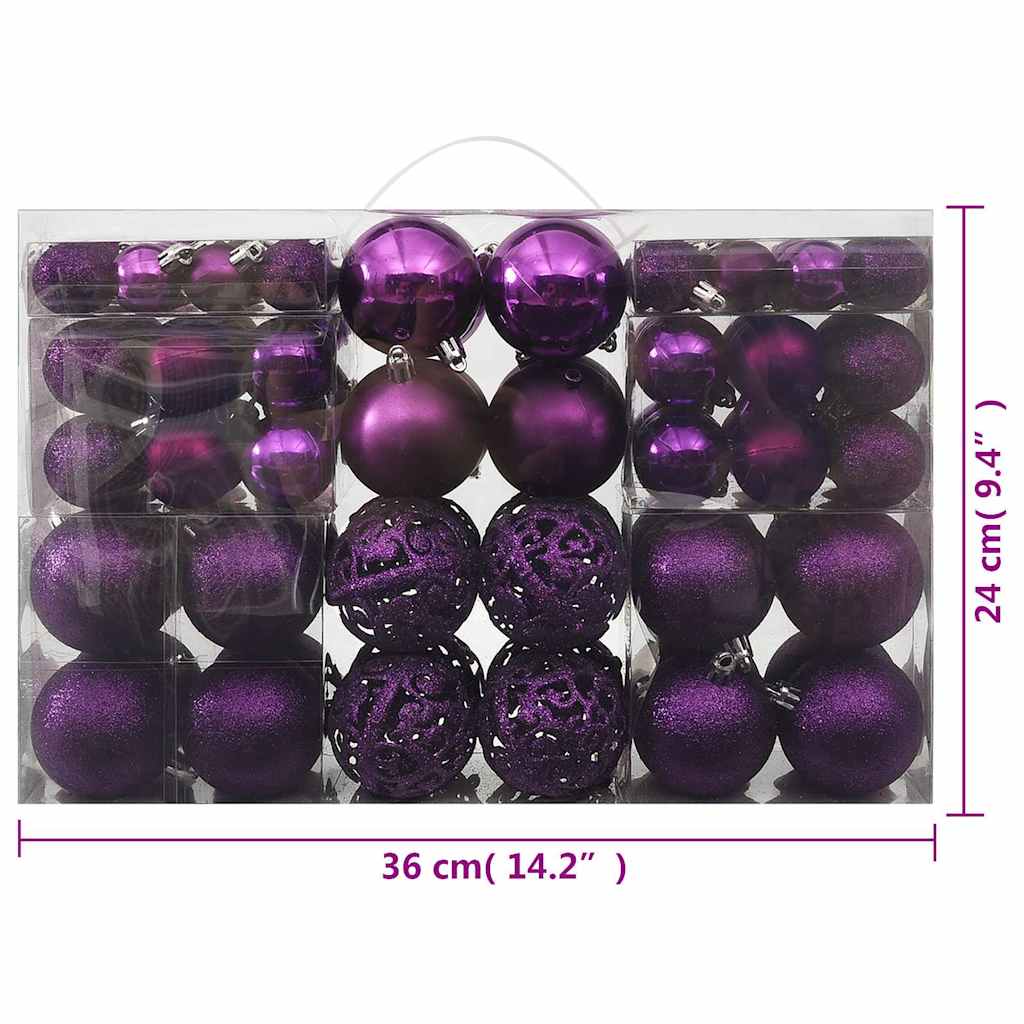 330086 vidaXL 100 Piece Christmas Ball Set Purple