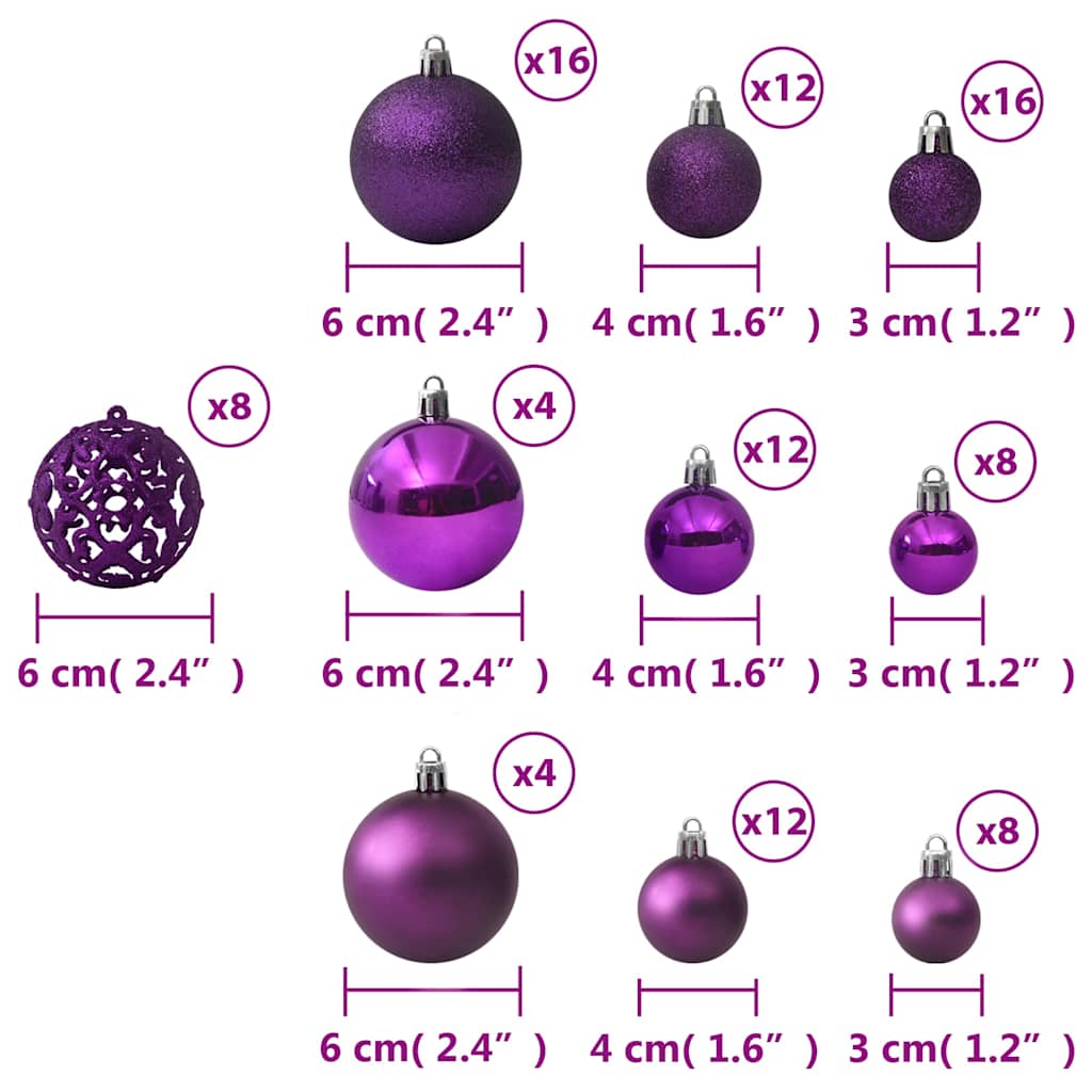 330086 vidaXL 100 Piece Christmas Ball Set Purple